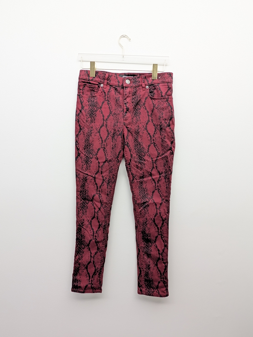 Express Red + Black Snake-Print Stretch Skinny Jeans Women's 8